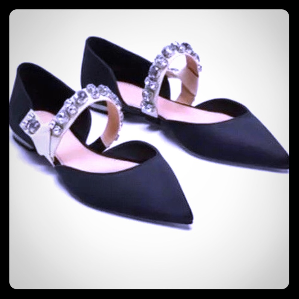 Zara black pointy flats with jewel strap NWT 6.5